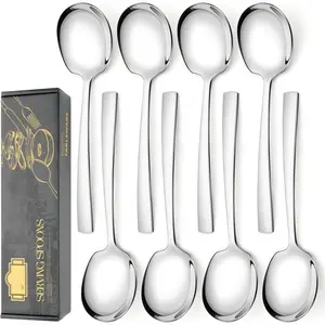 8 count Stainless Steel Serving Spoons Set - 8 Large Spoons, 9.2-Inch, Dishwasher Safe, for Parties/Kitchen/Buffet/Catering