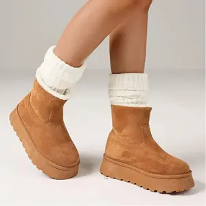 Ladies' winter warm imitation fur snow boots, fashionable and classic plush boots, platform wedge heel, easy to put on and take off, casual and comfortable, anti slip round toe boots