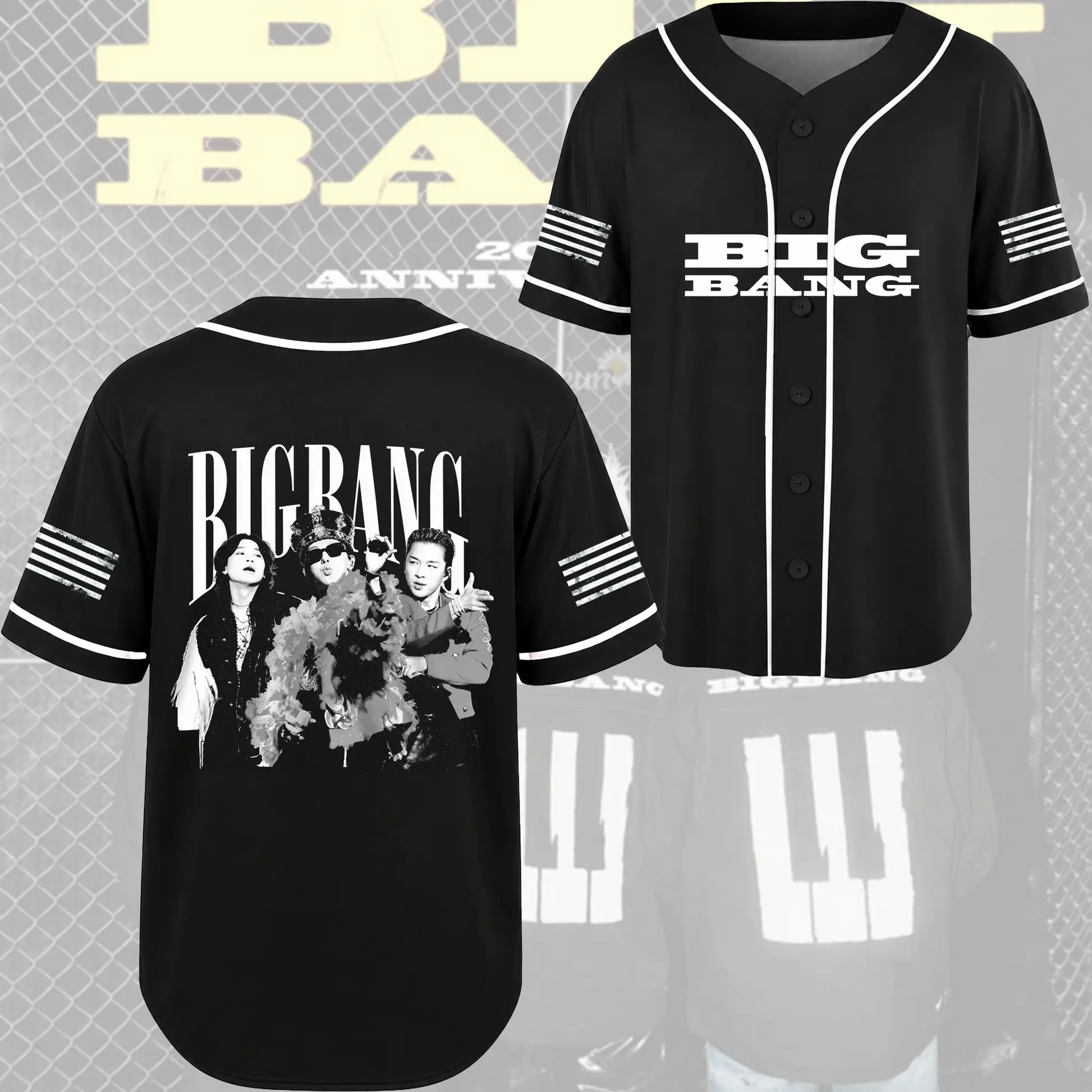 BIGBANG 20th Anniversary Baseball Jersey, Kpop Concert Shirt, Black Button Up Tour Top, Unisex VIP Fan Gift, Korean Music Apparel