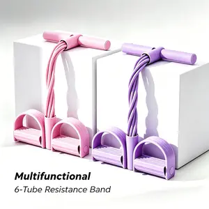 6-Strand Heavy Duty Abdominal Crunch Assist Equipment, Non-Slip ft Pedal & Resistance Bands, Portable Home Strength Training Tool for Leg & Core Workouts