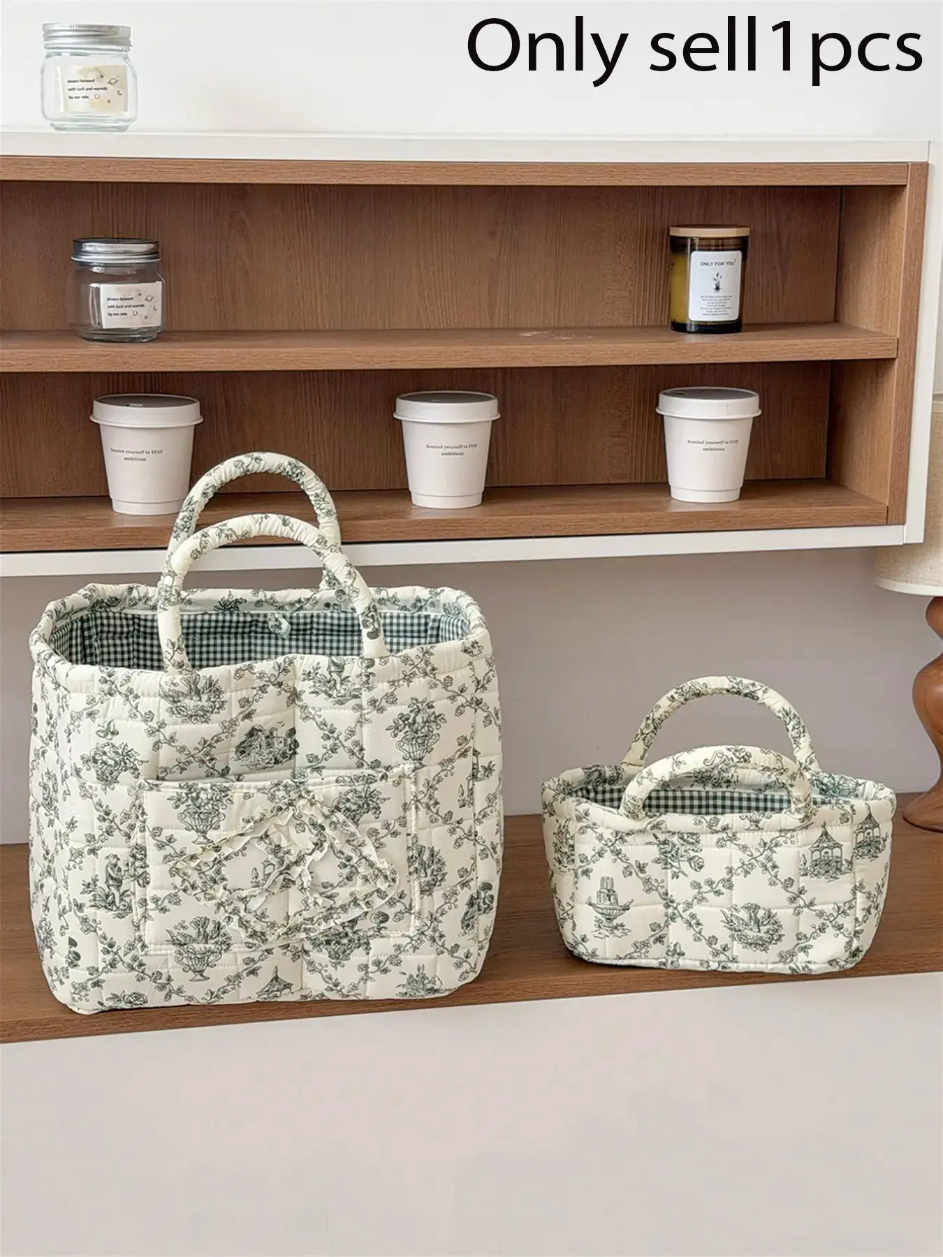 Vintage green floral quilted handbag, pocket handbag, bohemian shopper handbag, beautiful printed basket style bag, cute floral handbag for women, travel and daily use