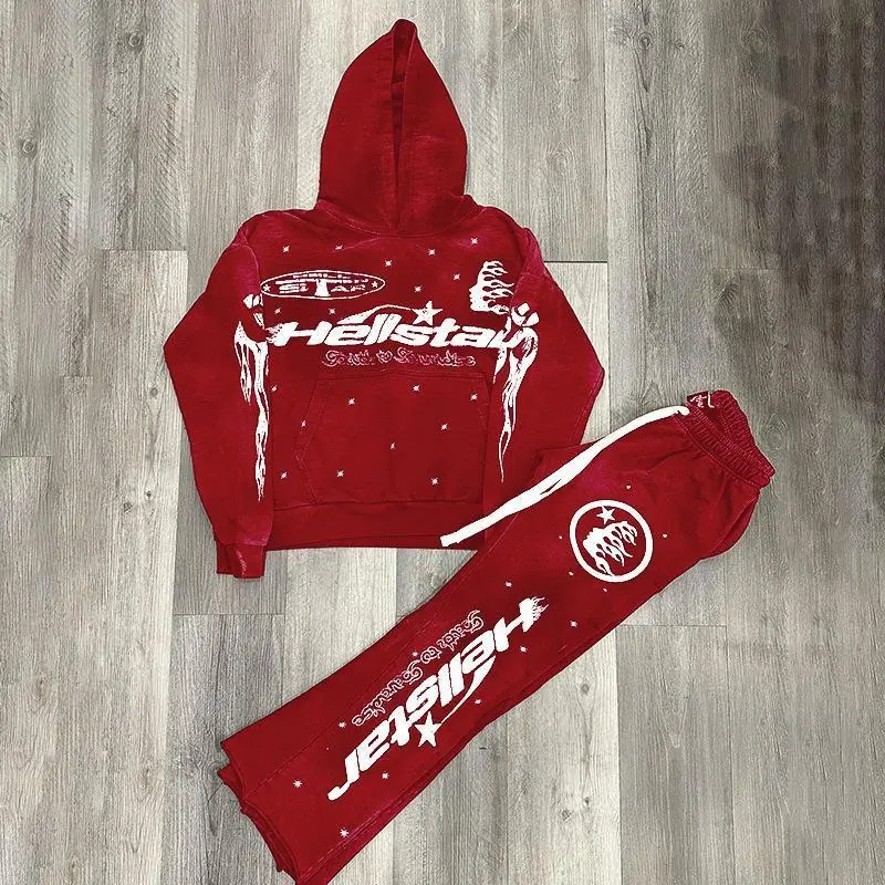 Spring and Autumn New Men's Fashion Hooded Flared Pants Set Clothing Casual graphic sweatsuit sets for men men's 2 piece set sets for men clothing Menswear Layer