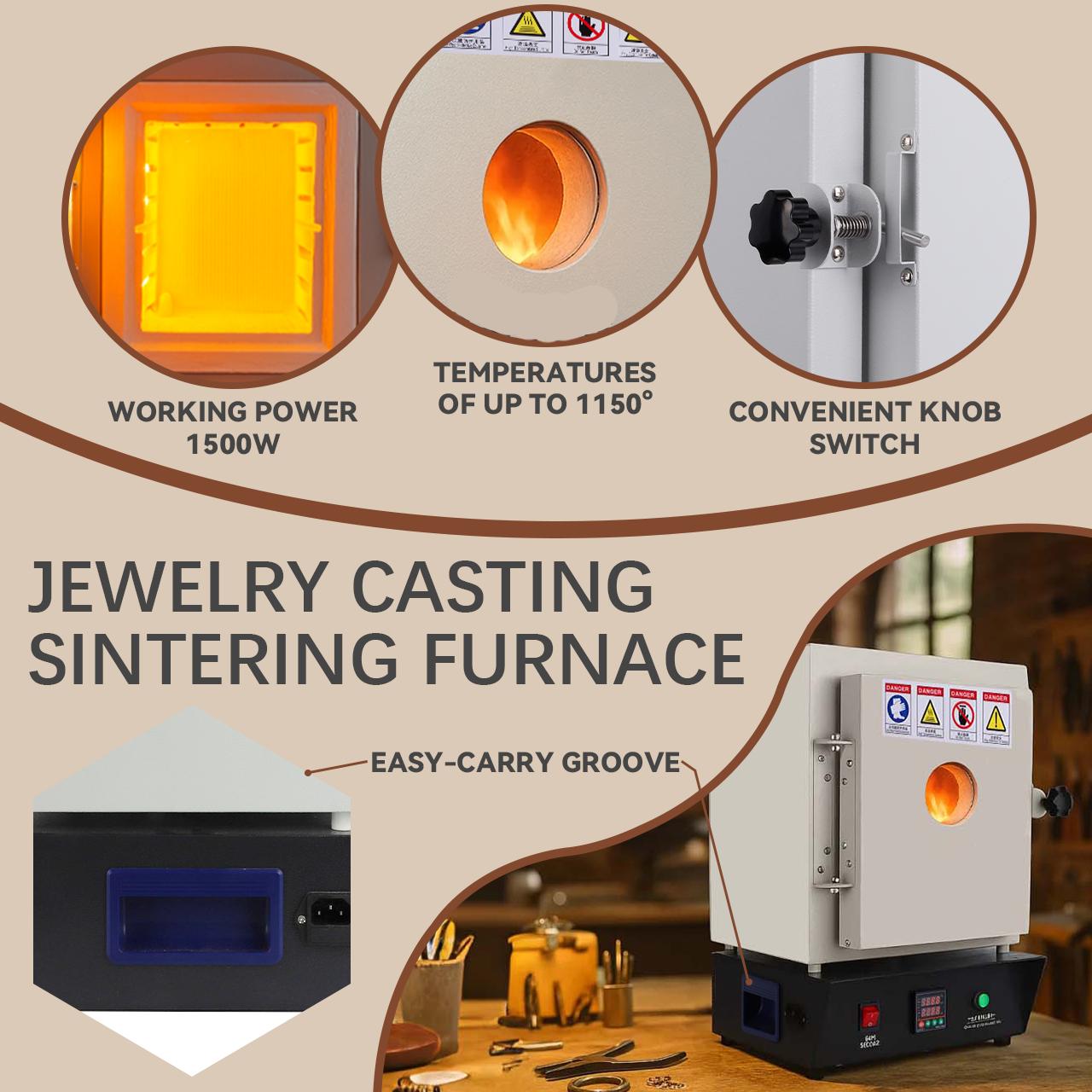 110V Jewelry Melting Furnace with Viewing Window - Digital Thermostat Oven with 6mm Insulation Board