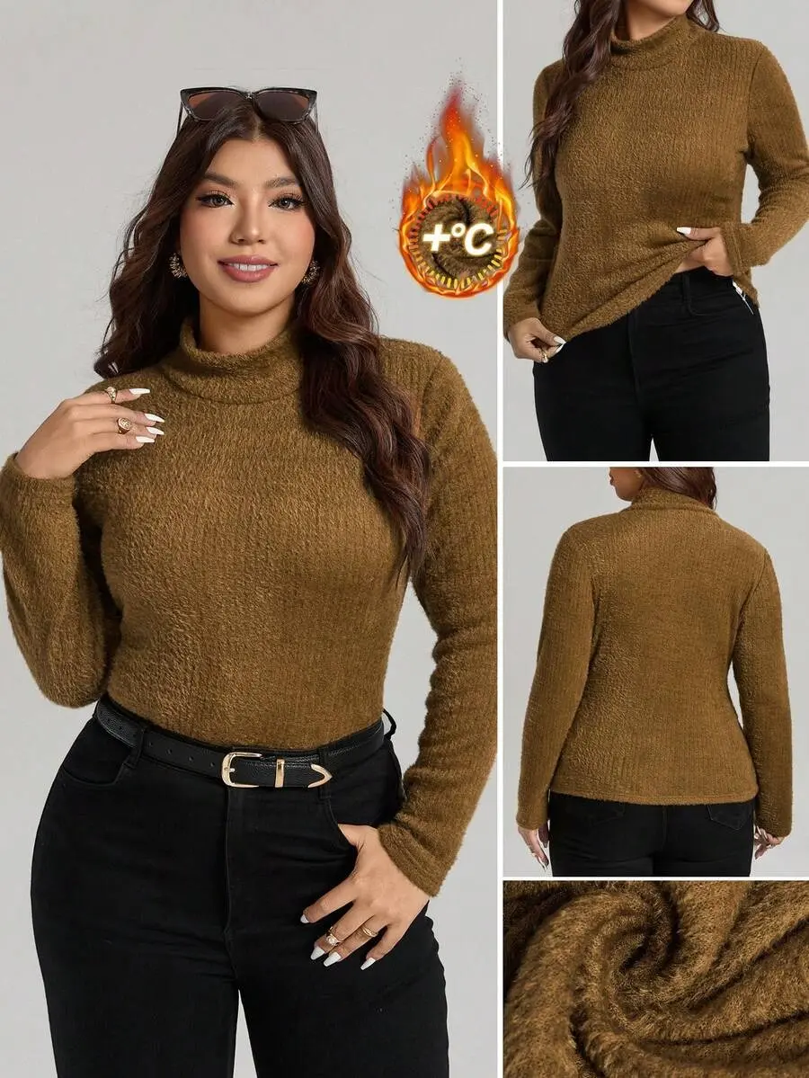 Turtleneck Sweater,  Mock Neck Knit Top,  Cozy Fall Sweater, Brown Long Sleeve Sweater,  Plus Size Knit Sweater,