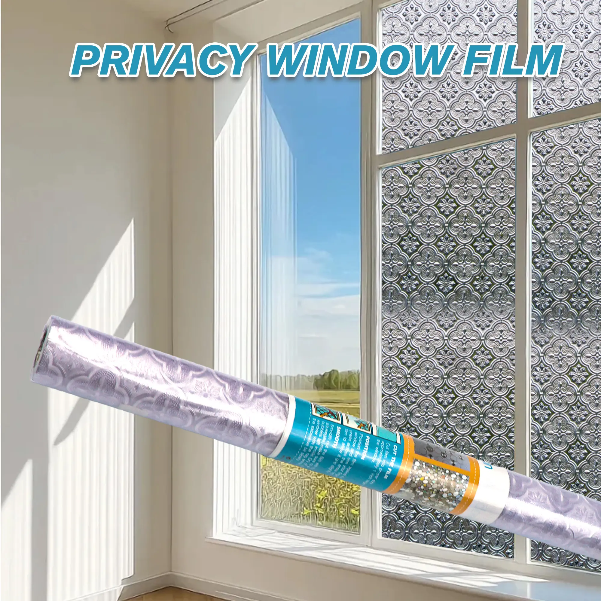 Window Film Strong Privacy Static Cling No Glue Elegant Begonia Texture 3D Visual Effect Realistic  Embossed Design Renter Friendly