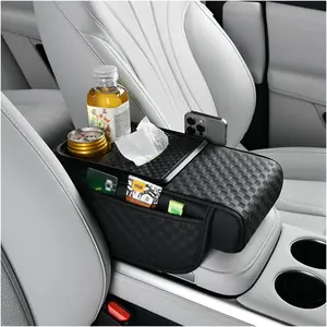 5-in-1 Car Armrest Cushion, Leather Console Organizer with Cup Holder & Phone Slot, Multifunctional Center Console Cover, Universal Fit for Most Vehicles.