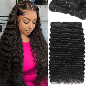 VIPbeauty Raw Bundles Human Hair Deep Wave Thick Ends No Tangle Shedding 16A Raw Brazilian Hair Curly Bundles  Natural Black Color Wet and Wavy Bundle Human Hair 1/3Pcs