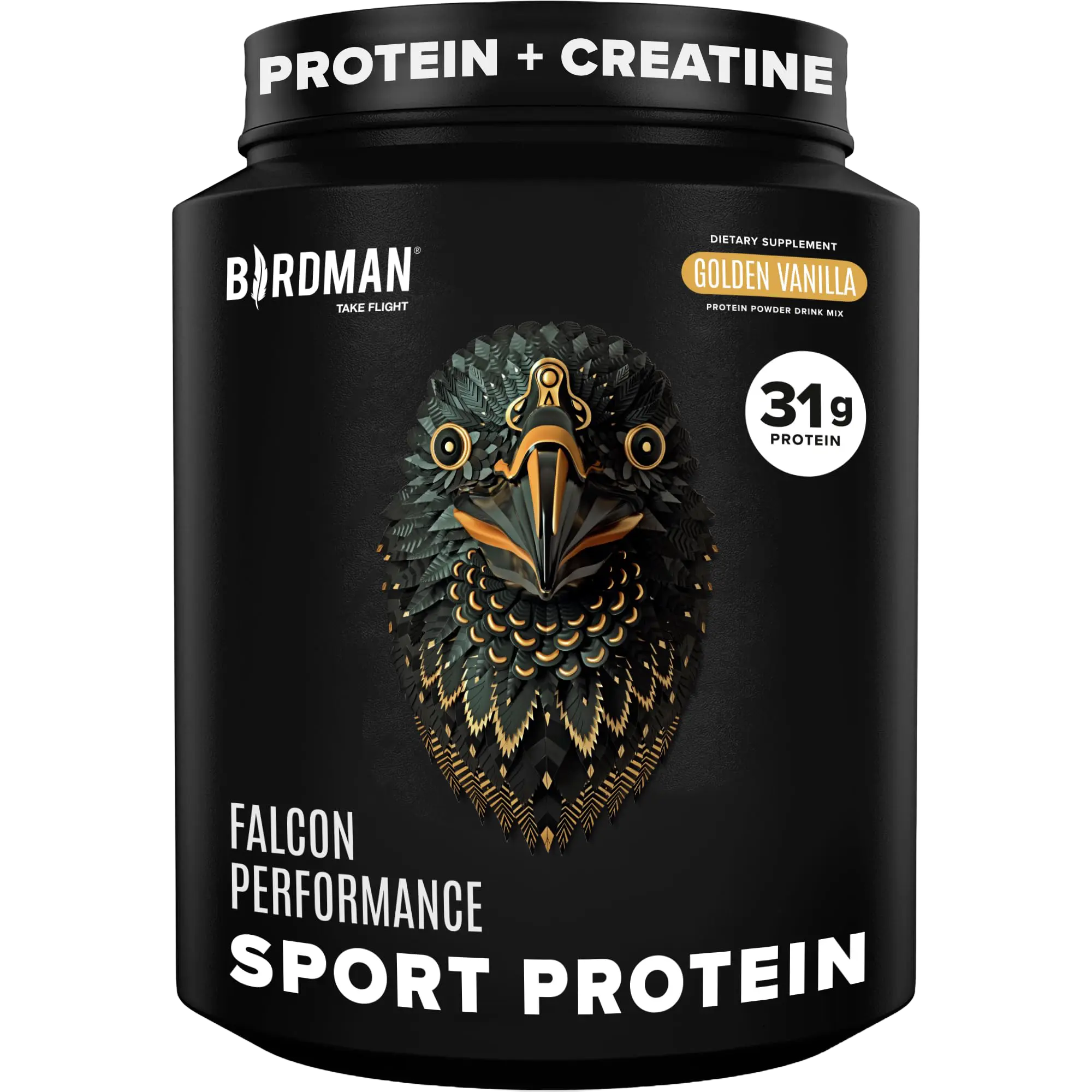 Falcon Performance Sport Protein Powder with Creatine - Vanilla Flavor - 1.89lbs - 31g Protein + 5g Creatine Monohydrate & BCAAs - Vegan - Sugar Free - Optimum Muscle Recovery - Fitness Supplement, Protein Powders, Dairy Free
