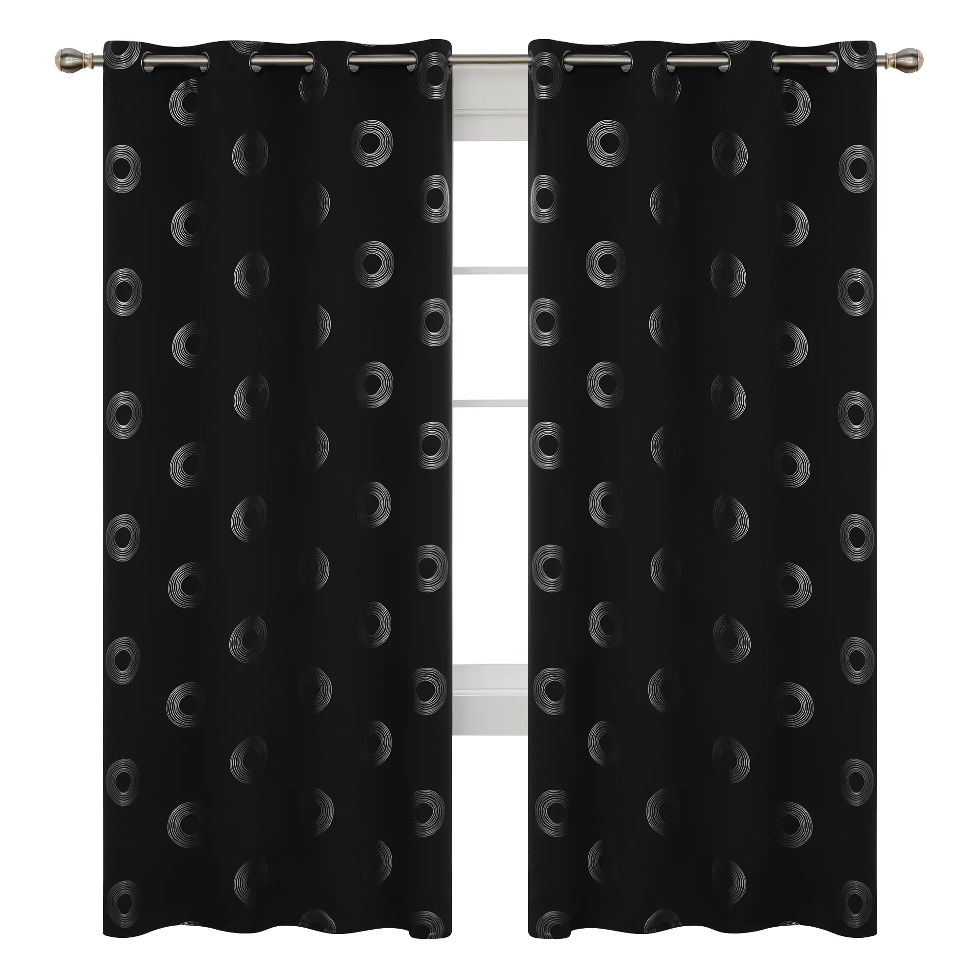 Deconovo 2-Panel Home Decorative Grommet Curtains - Geometric Silver Concentric Circles Patterned Polyester Blend, Thermal Insulated, Soundproof, Anti-Snagging Modern Blackout Drapes with Anti-Rust Grommets for Living Room, Bedroom, Home Decorative Curtai