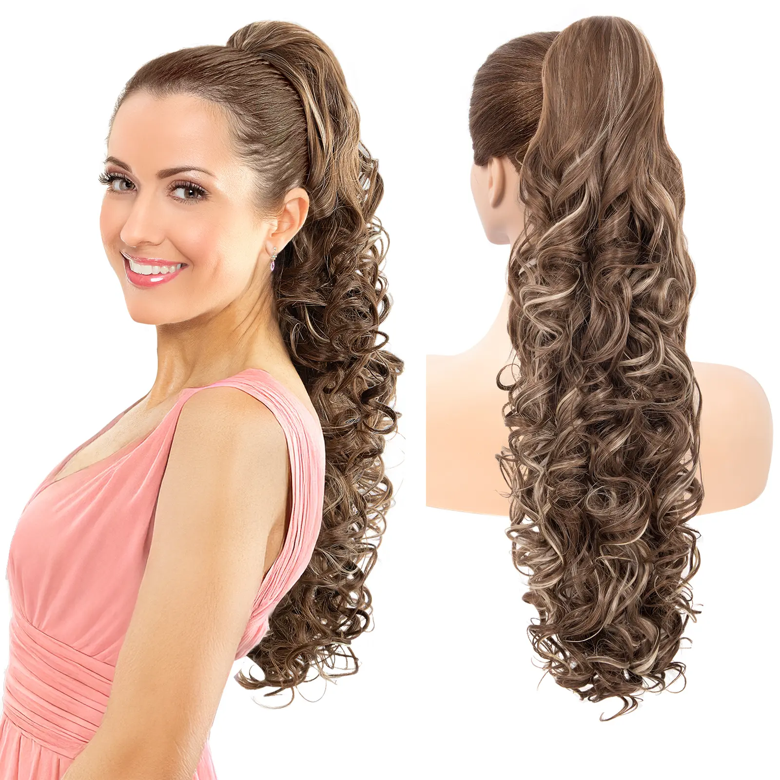 LuxeHair 24" Synthetic Curly Claw Clip-in Ponytail Extension, Fluffy Multi-Layered Jaw Clip Fake Ponytail, Instant Length & Style, Lightweight, Multiple Colors Available, Synthetic Curly Hair