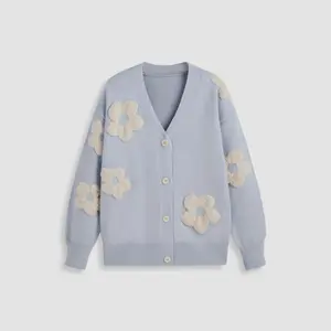 Cider [8 colors, size 0-26] V-neck Graphic Floral Button Cardigan