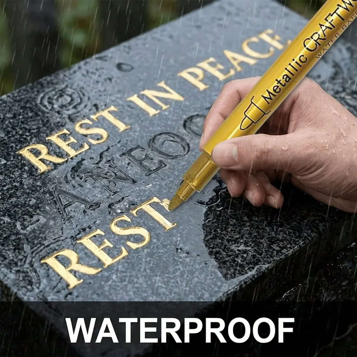 Gold Tombstone Marker Pen, Oil-Based Permanent Paint Pen for Restoring Faded Gravestone Inscriptions, Weatherproof, Waterproof & Quick-Drying Fine Tip Marker for Granite, Marble, Stone & Cemetery Maintenance, Restoration