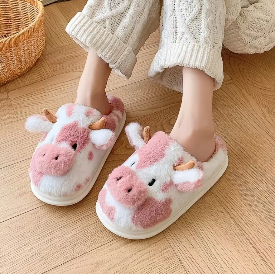 Women's Playful 3D Animal Print Slip-On Slide Slippers - Polyester Plush, Warm, Lightweight, Soft, Thick-Sole, Anti-Slip, Deodorant Unisex Footwear with Tile Floor Grip, Autumn Winter Casual Shoes, Gifts for Women