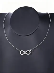 Silver Infinity Diamond - Embellished Pendant Necklace, Bling Stylish Accessory, Elegant & Symbolic Jewelry, Ideal for Women, Daily & Special Occasion Wear