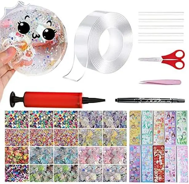 40 Pcs Bubble Tape Kit with Balloon Inflator, Double Sided Tape Plastic Bubbles Balloon, Elastic Bubble Tape DIY Craft Kit for Girls, Boys, Kids Party Favors and Novelty Toys