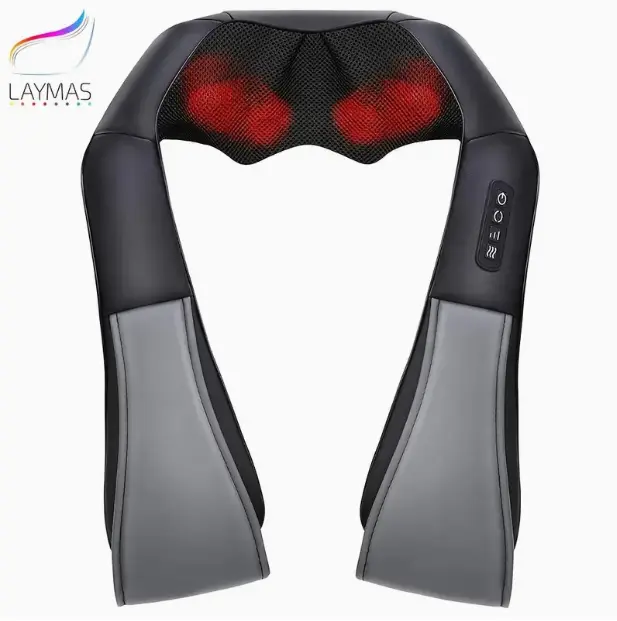 LAYMAS Shiatsu Neck, Shoulder, and Back Massager/Neck Massage Pillow – Suitable for neck, back, shoulders, feet, and legs – Relieves muscle pain – Black – Faux leather – Lightweight – Perfect gift