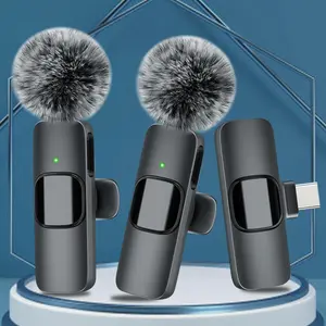 Wireless Microphone, USB Rechargeable Lavalier Microphone, Crystal Clear Recording Microphone for Video Recording, Compatible with iPhone, iPad, Android, Audio