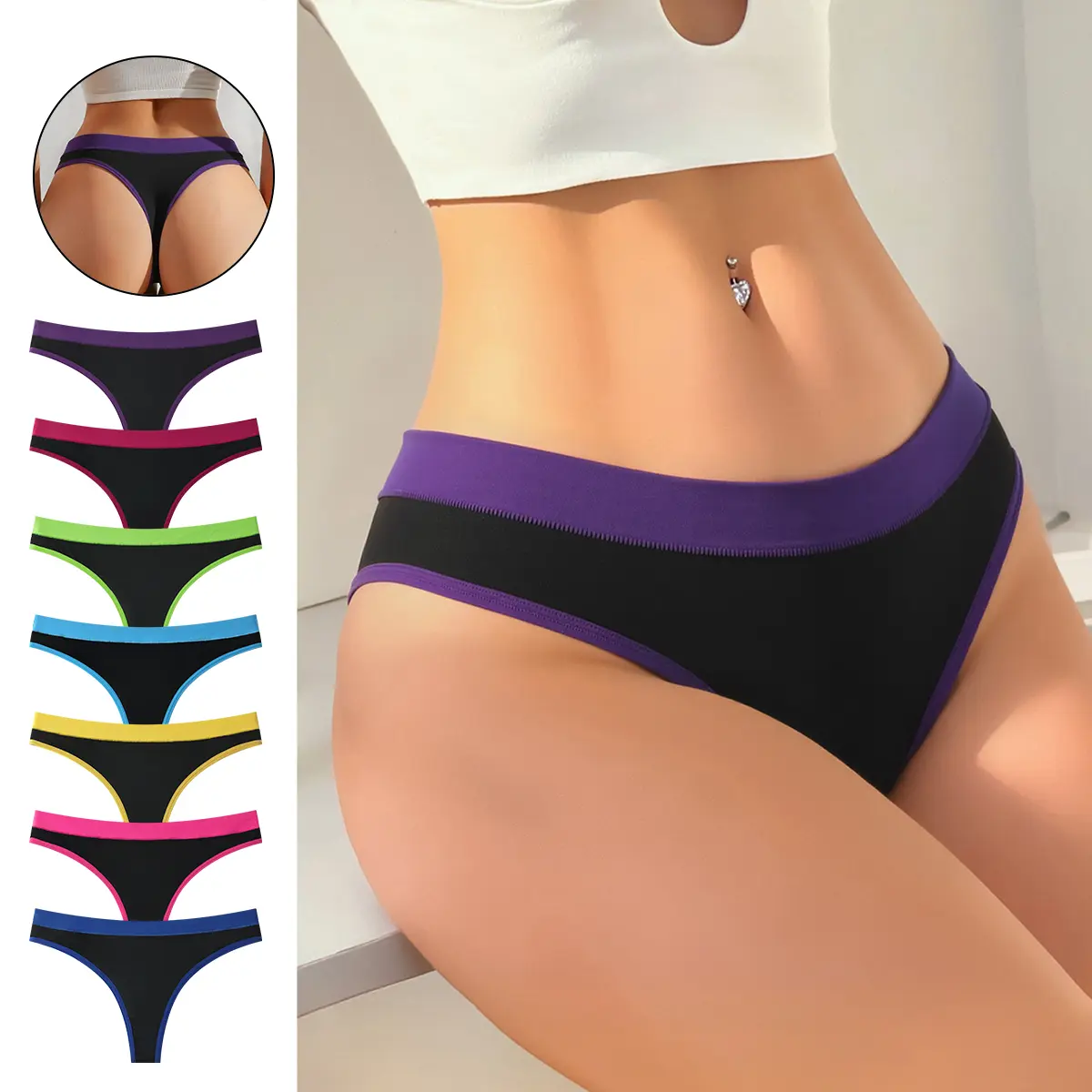 Hotcom Women's Seamless Drop Waist T-Back Panties - Chic, Elegant, Soft, Comfortable, Breathable, Smooth Casual Everyday Underwear (7/14 PCS, Colorful/Solid Color, Regular Fit)