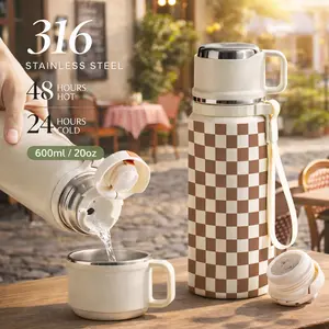 1 Pc Insulated Mug, 600ml/20oz, Double Wall, Leak-Proof, 48 Hours Hot, 24 Hours Cold, Perfect for Hot & Cold Drinks, Trendy Gift for Women & Men, Stainless Steel, Classic Checkered Design, Stylish for Any Occasion, Perfect for Holidays