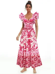 Women's Ethnic Pattern Print One-piece Swimsuit & Cover Up Skirt Set, Boho Casual Swimwear Set for Beach Holiday Vacation, Ladies Swimsuit for All Seasons, Plants Print Swimdress