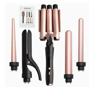 5-in-1 Curling Iron Set with 3 Tubes & Hair Straightening Clips Fast Heating Ceramic Coating for All Hair Types Dual Voltage Travel Friendly Rose Gold Diffuser Curler Rollers Multifunctional Styler Waver Crimper Daily Smooth Automatic