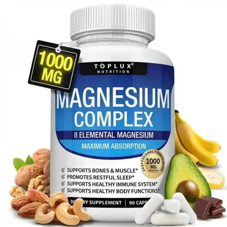 3 Bottles of Nutrition MagnesiumComplex Toplux 7 Elemental SourcesMen Women Bone Muscle SleepImmune Support Nature DecentFitness Dietary Supplement MalateTaurate Chelated for Easy Absorptionfor Bones Muscle Recovery Energy1000mg 90 Capsules
