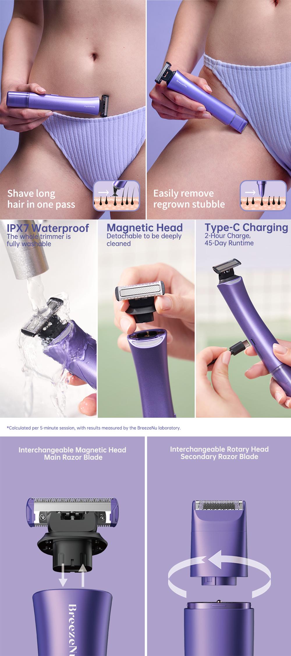 BreezeNu 3-in-1 Bikini Trimmer & Recharge Mask, Painless Hair Removal & Hydrating Care Kit