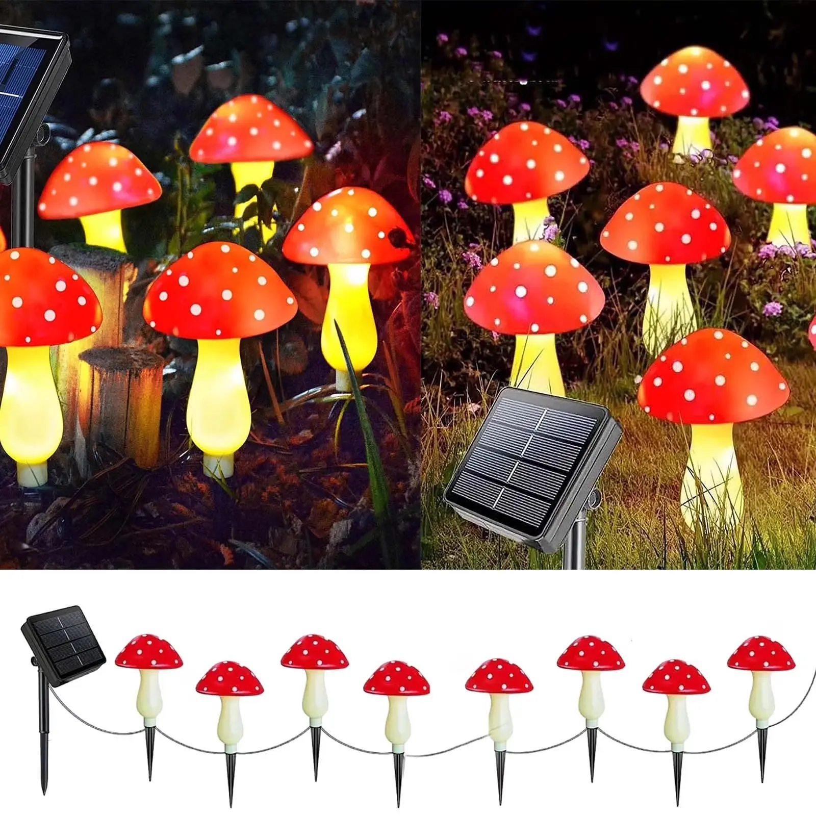 8-Piece Solar Mushroom Lamp Set IP65 Waterproof Solar Garden Path Lights Outdoor Landscape Decorative Lighting Auto Charging Solar Powered Lawn Ornament for Yard Walkway Patio Backyard Courtyard Outdoor Atmosphere Decoration
