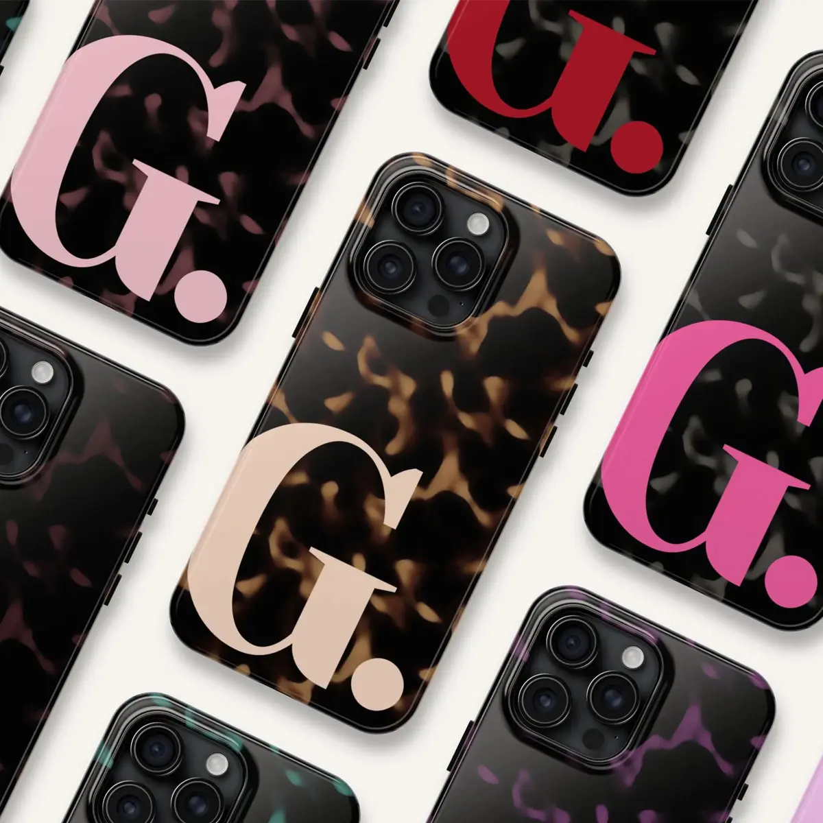 Tortoise Shell Custom Initials Dual Layer Silicon-Shock-Absorb TPU Smartphone Case - Shockproof Protection, Camera-Compatible, Comfortable Grip, Wireless Accessory Compatible, Cute Girly Gift for Handheld Cellphone & Phone Accessories