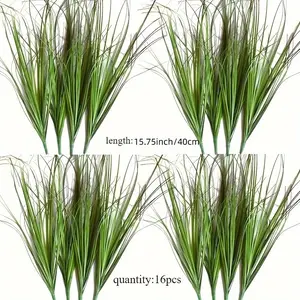 16pcs SHARKBEE Artificial Onion Grass Bushes, Plastic Fake Tall Grasses, Plastic Plants, Plastic Greenery for Indoor Outdoor Home Office Decor