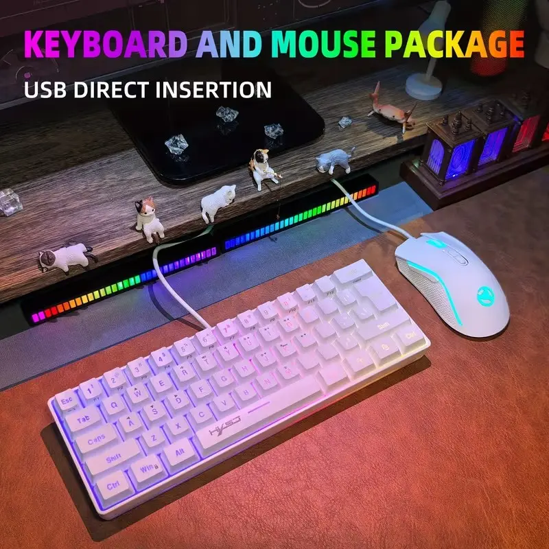 Gaming Keyboard & Mouse Combo - 61 Keys, Compact with RGB Backlit Wired Keyboard Mouse, Ergonomic Design for PS4, Xbox, PC, Laptop, Mac, Mini, Keyboard, Gaming Accessory, RGB Backlight Keyboard, Gaming Equipment, Gaming Setup Accessories