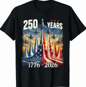 250 Years 1776-2026 Fighter Jets USA Flag 250th Birthday T-Shirt Perfect Idea Design Graphic Print Gift for Her Him Men Women Tees