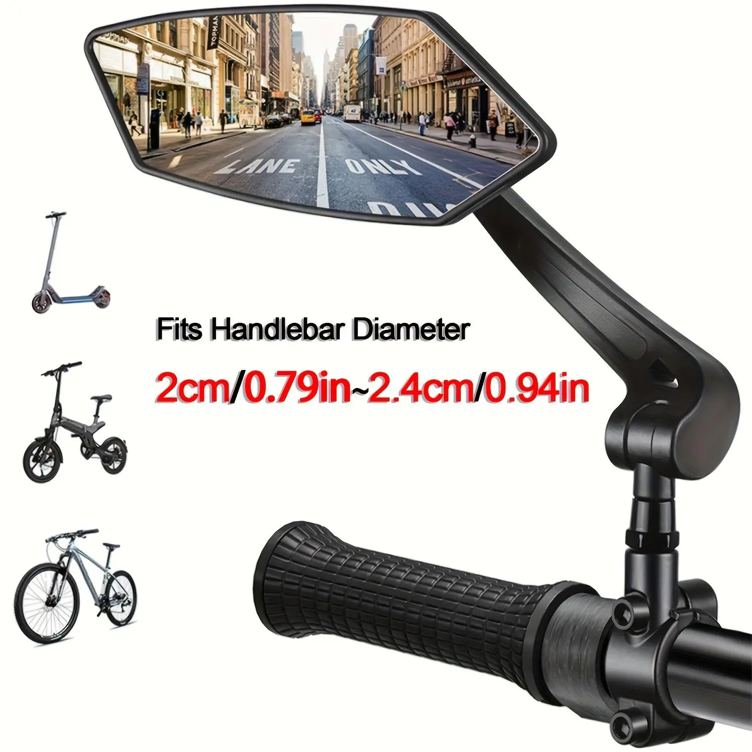 2-Piece Bicycle Rearview Mirrors - 360° Wide-Angle, Rear Visibility Safety Mirrors with Ball Joint, Universal Handlebar Mount, Scratch-Resistant Glass, Adjustable for Mountain/Road Bikes, Ebike & Scooter Accessories