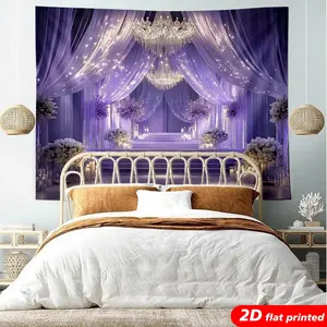 Purple Wedding Tapestry Wall Hanging Chandelier Curtain Floral Design 2D Flat Printed Backdrop for Wedding Bridal Shower Photo Booth Romantic Home Decor Fairy Lights & Crystal Chandeliers - Gift