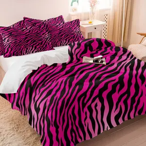 2/3Pcs Bright Pink Zebra Print Duvet Cover Set No Filler, Bold Animal Striped Comforter Cover, Trendy Safari Bedding Set with Pillowcases for Teens Aldult & Wild Pattern Lovers Bedroom Decor