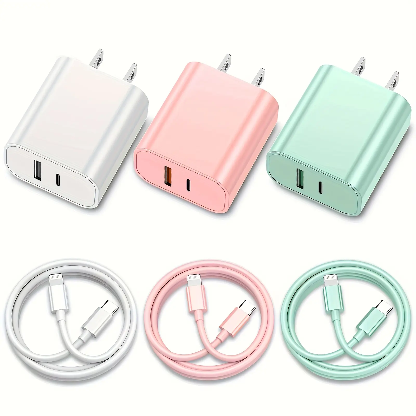 Macaron Color Quick Charger for iPhone Charger, 20W Dual Port PD+QC3.0 Phone Charger Fast Charging Wall Charger Adapter with 6ft Long USB C to Lightning Cord Compatible for iPhone 14 13 12 11 Pro Max XS XR X 8 Cellphone Electronic
