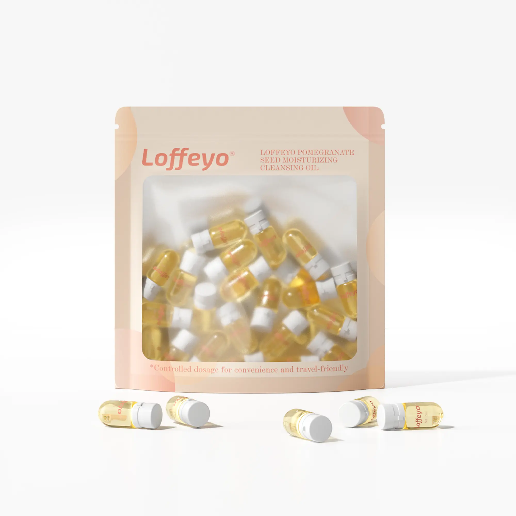 LOFFEYO Pomegranate Seed Hydrating Cleansing Oil - Hypoallergenic Makeup Remover, Moisturizing Face Cleanser, 20 Individually Packaged Single-Dose Travel-Size Units, Alcohol-Free Multi-Pack