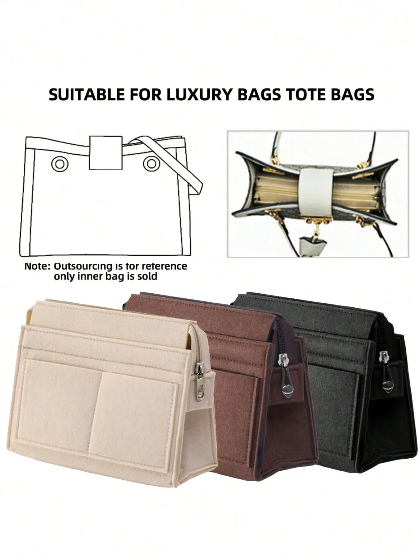 Purse Organizer Insert - Felt Tote Bag Organizer With Zipper, Side Organizer Bag, Multi-Pocket Handbag Divider For Neat Storage & Quick Access, Travel Organizer Bag, Organizing Pouch, Organizer Pouch, Travel Organization Pouch, Purse Organizer Pouches