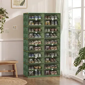 JEKO&JEKO Green Foldable Shoe Rack with Magnetic Doors, Large Capacity Shoe Organizer for Entryway & Closet