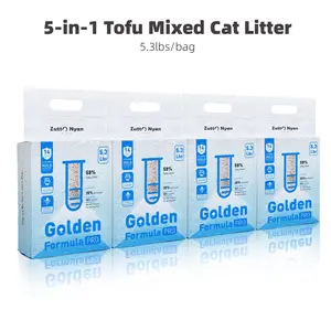ZuttoNyan 5 in 1 Natural Clumping Tofu Mixed Cat Litter,5.3lb/bag,Fast Clumping,Dust Free,Low Tracking,Odor free Summervibes petlovers Flushable,Non-sticking,Odor Control,Tofu, Bentonite & Cassava Plant-Based with Natural Deodorizers Summervibes petlovers