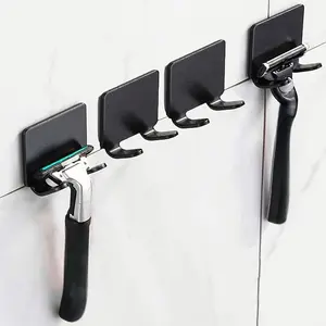 4pcs Punch-Free Shaving Razor Hooks - Durable Black Wall-Mounted Storage Rack for Bathroom, Home, and Dormitory Use, Convenient Access for All Grooming Essentials, Grooming Essentials Organizer | Modern Wall Rack | Easy Access Design, Utility Hooks