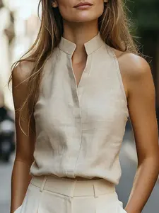 Women's Stand Collar Sleeveless Top, Essential Commuter Wear, Stylish and Comfortable, Perfect for Daily Office