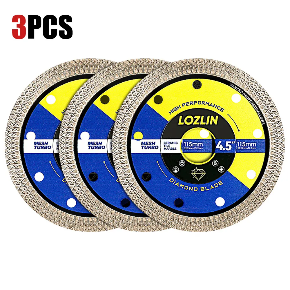 3PCS 4.5"(115MM) Mesh Turbo Diamond Cutting Disc - Dry/Wet Grinding & Cutting Wheel for Tile, Ceramic, Marble - Angle Grinder & Rotary Tool for Masonry/DIY