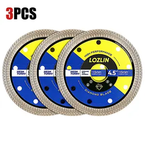3PCS 4.5"(115MM) Mesh Turbo Diamond Cutting Disc - Dry/Wet Grinding & Cutting Wheel for Tile, Ceramic, Marble - Angle Grinder & Rotary Tool for Masonry/DIY