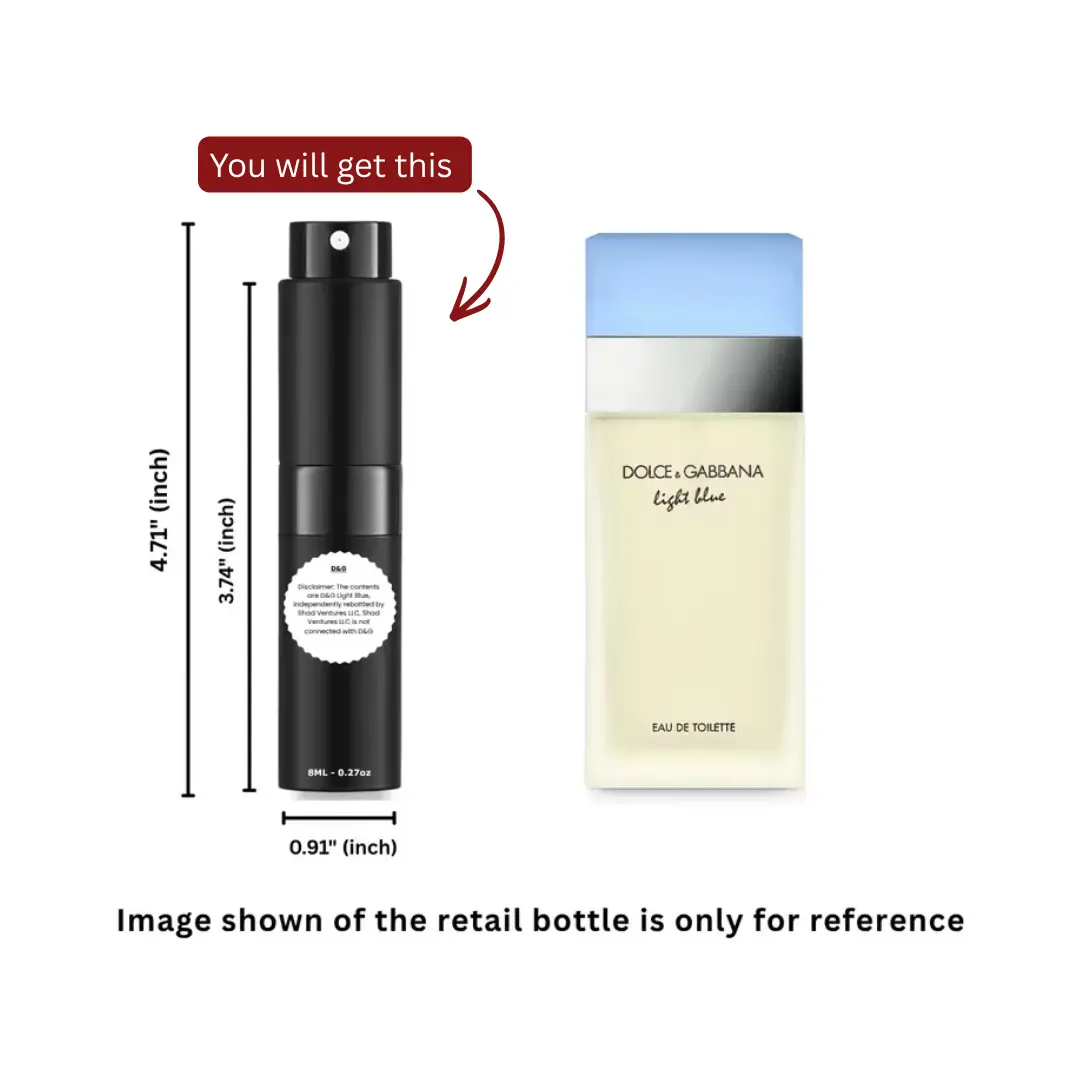 Women's Dolce & Gabbana (D&G) Light Blue Eau de Toilette, 8ml/0.27oz Single Item, 100% Original Authentic Decanted Perfume Spray