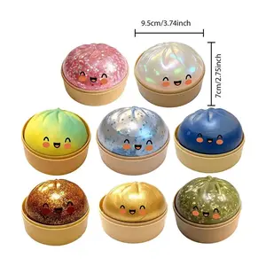 Giant Dumpling Squeeze Toy with Bamboo Steamer Soft TPR Dough Ball Decompression Fidget Toy Funny Creative Gift Relief Stress glitter