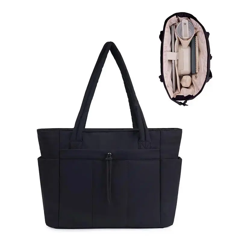 Women's Quilted Puffer Durable Commute Bag - Lightweight Fashion Tote, Travel-Ready Laptop Carrier for Daily Work, Women's Fashion, Plain, Female, Padded, Quilted Fabric