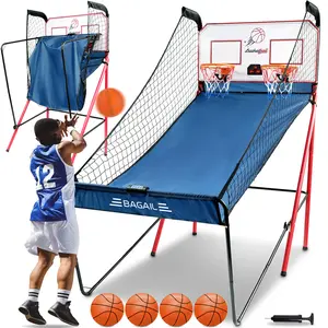 【SummerWins】BAGAIL Basketball Arcade Game, Electronic Basketball Shooting Game with 8 Game Modes, Arcade Sounds, Foldable Frame, 4 Balls, Inflation Pump, Ideal Indoor Sport Games for All Players - Dual Shots