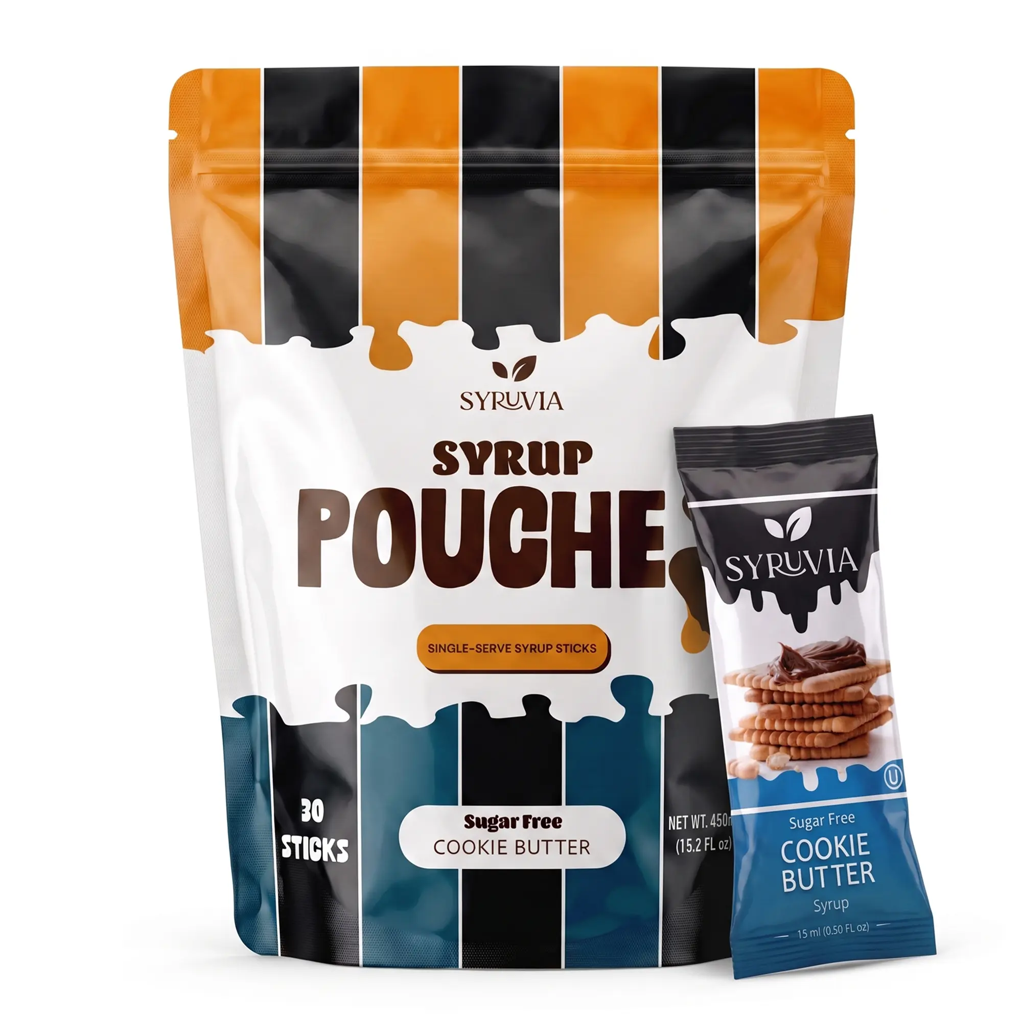 Syruvia Sugar Free Cookie Butter Syrup Pouches, Coffee Syrup Sticks for Coffee, Tea, Lattes & Desserts, 30 Count (15 mL Each)
