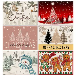 4/6pcs Christmas Table Mats, Non-Slip Heat Resistant Washable Rectangular Placemats, Snowflake Tree Print Cup Coasters, Holiday Party Decorations, Kitchen Decorative Placemat